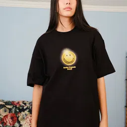 Bonkers Corner Women Graphic Printed Round Neck Cotton Oversized T-shirt-image-84