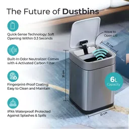 The Better Home Silver Toned Automatic Smart Sensor Dustbin With Lid-6L image 3