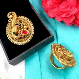JYONA Gold Plated Stone Studded Adjustable Finger Ring-image-66