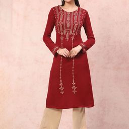 Rangriti Geometric Woven Design Round Neck Kurta-image-78
