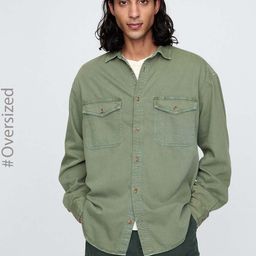 GAP Solid Drop-Shoulder Sleeves Oversized Denim Casual Shirt-image-40