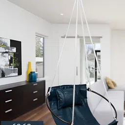Swingzy Blue & Black Textured Hammock Swing With Cushion Set-39