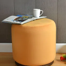 Shadowkart Yellow & Gold-Toned Wooden Cylindrical Pouffes Ottomans-image-105