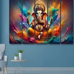 Aura Yellow & Red 5 Piece Synthetic Wood Religious Wall Paintings-image-83