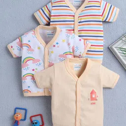 BUMZEE Infant Girls Pack Of 3 Printed Cotton Jhabla Vests Peb10537-53