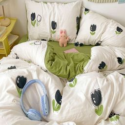 JC HOME Green & White Solid Polycotton 4 Piece Double Queen Regular Bedding Set-image-34