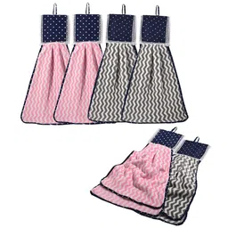 Kuber Industries Pink 6 Pcs Printed Microfiber Wash Basin Napkin Towel With Hanging Loops-0