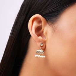 Priyaasi Gold Plated Contemporary White Pearls Beaded Drop Earrings-27
