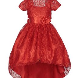 Wow Princess Girls Square Neck Short Sleeves High-Low Fit and Flare Dress-picture-1