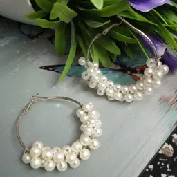 ZURIKRISHA Silver Plated Pearls Beads Beaded Circular Shaped Hoop Earrings-image-19