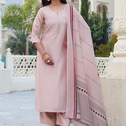 Anni Designer Notch Neck Straight Kurta With Palazzo & Dupatta-27