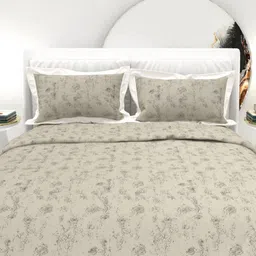 THE WHITE MOSS Grey And White Printed Cotton 300 TC King Bedsheet Set-2.75 m x 2.75 m-image-112