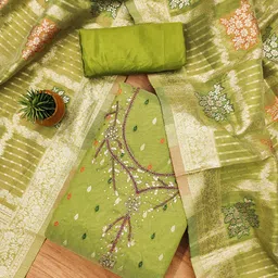 HERE&NOW Floral Woven Design Beads and Stones Jacquard Unstitched Dress Material-image-75
