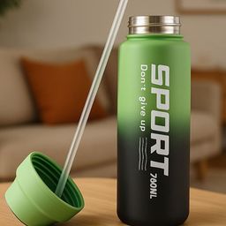 GUCHIGU Kids Green & Black Sipper Water Bottle With Straw 700 ml-52