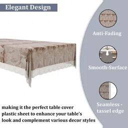 Kuber Industries Brown & White Printed Waterproof 8-Seater Rectangle Table Cover image 4
