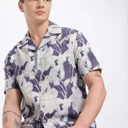 glitchez Abstract Print Cuban Collar Regular Fit Shirt-35