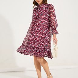 Styli Pink Women Printed Tie-Up Neck A-Line Dress-image-54