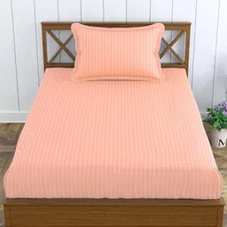 Trance Home Linen Peach Striped Pure Cotton 200 TC Single Bedsheet Set-2.54 m x 1.52 m-image-70