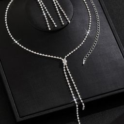 Peora Silver Plated Cubic Zirconia Studded Long Tassel Necklace With Drop Earrings-picture-9