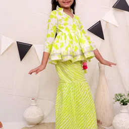 Ka-mee Girls Mandarin Collar Floral Printed Pure Cotton A-Line Kurti with Sharara image 5