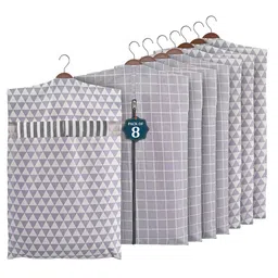 Kuber Industries Grey & White Set Of 8 Printed Cotton Hanging Clothes Packing Organisers-4
