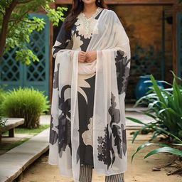 Aaghnya Women Floral Printed Regular Sequinned Kurta with Trousers & Dupatta-9