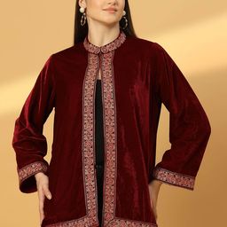 Zamour Women Floral Longline Cape Jacket-32