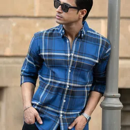 Powerlook Flannel Checked Long Sleeves Pure Cotton Shirt-image-93