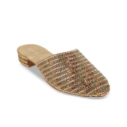 Cheemo Embellished Ethnic Block Heel Mules-2