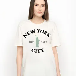 Mast & Harbour Women Typography Printed Round Neck Pure Cotton T-shirt-picture-34