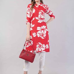 JIDI FASHION Floral Printed Mandrain Collar Straight Kurta-image-42