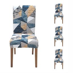FAVRIA 4 Pcs Blue & Grey Printed Stretchable Dining Chair Covers-16