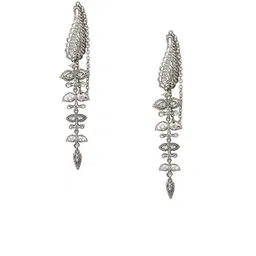 VIVAZS Silver-Plated Artificial Stones Studded Oxidised Leaf Shaped Drop Earrings image 2