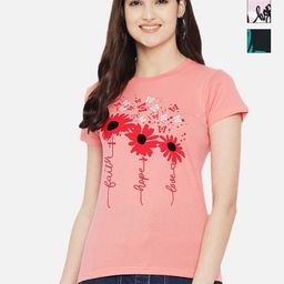 Dreambe Women Pack of 3 Graphic Printed Round Neck Cotton T-shirts-picture-4