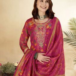 Anouk Red Floral Printed Sequinned Straight Kurta With Trouser & Dupatta-12