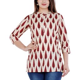 CORSICA Women Beige Cotton Floral Printed Mandarin Collar Top-picture-34