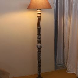 Devansh Grey & Brown Conical Open Snake Wooden Floor Lamp-46
