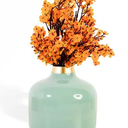 Ekhasa Aqua Blue & Gold Toned Metal Enamel Flower Vase-11