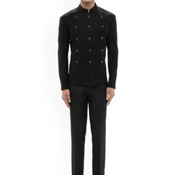 SDS By Kushal Shah Stand Collar Metal Button Two-Piece Bandhgala Suit-image-57