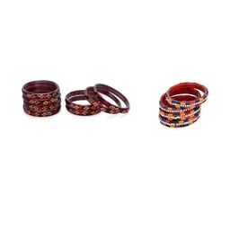 1ST TIME Set Of 12 Maroon Alloy Artificial Stones & Beads Antique Bangles-picture-20