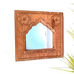 apka mart Brown Wooden Wall Hanging Jharoka Mirror-50