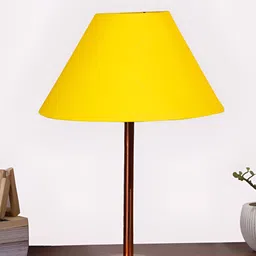 Aura Yellow & Copper Toned Frustum Shaped Cotton Shade Wooden Table Lamp-11
