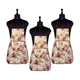 Aura Pack Of 3 Beige & Pink Printed Waterproof Aprons With Front Pocket-3