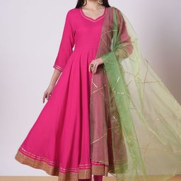 KALINI Gotta Patti Sweetheart Neck Anarkali Kurta With Trousers And Dupatta-picture-24