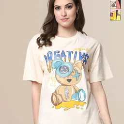 Mast & Harbour Women Pack of 3 Printed Cotton Oversize T-shirt-picture-35