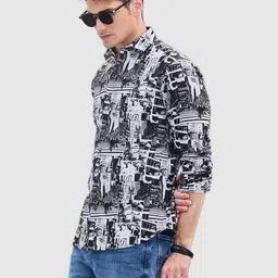 Snitch Men Smart Fit Spread Collar Graphic Printed Cotton Casual Shirt-image-7