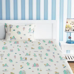 URBAN DREAM White & Blue Graphic 210 TC Single Bedsheet with 1 Pillow Covers-image-94