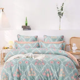Aura Green & Pink Floral 350 TC Bedsheet with 2 Pillow Covers-33