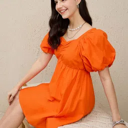ZUMMER Puff Sleeve Fit & Flare Dress-picture-23