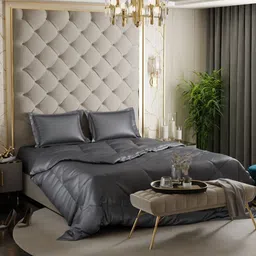 Stoa Paris Grey Solid 4 Piece Double Queen Regular Bedding Set-31